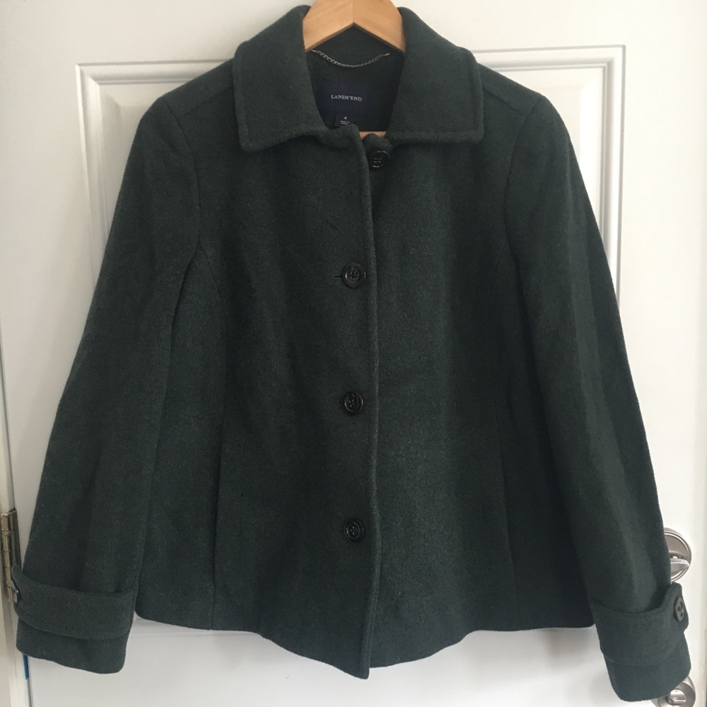 Dark Green Lands’ End Peacoat, size 4